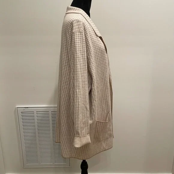 FORTUNE IVY Houndstooth Knit Open Front Cardigan Jacket Blazer 3X Beige - Picture 4 of 8